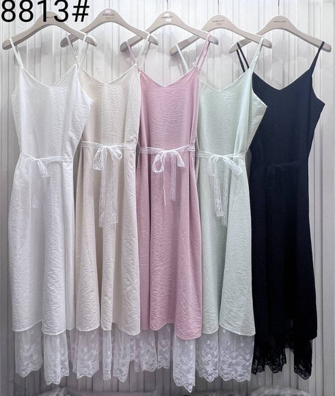 Sleeveless Spaghetti Straps Lacey Border Casual Summer Dress